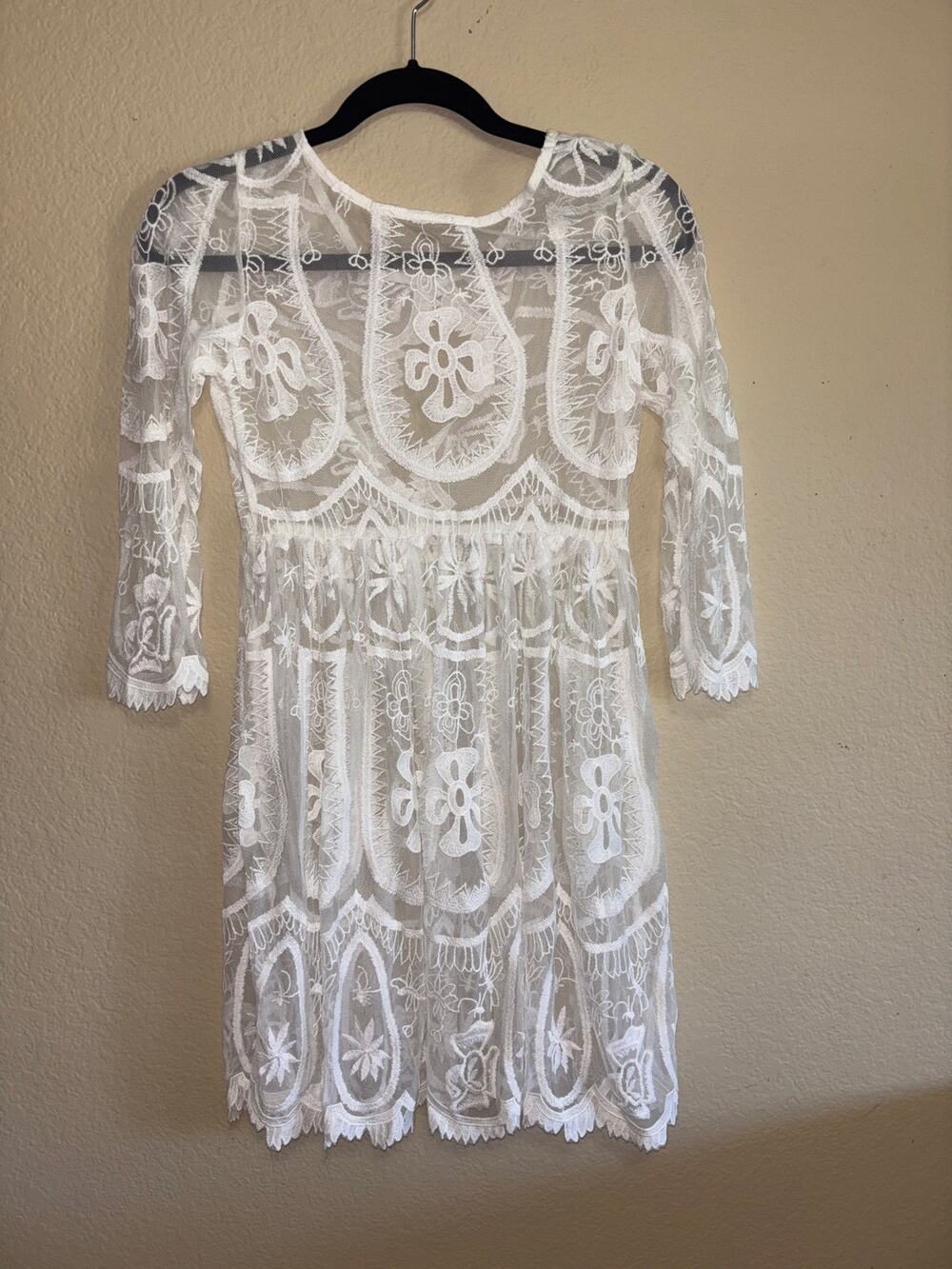 Free People White Sheer Floral Lace Mini Dress